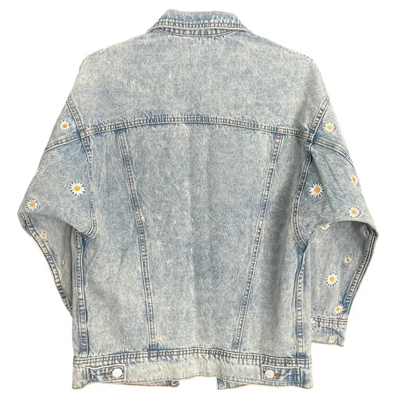 SUNSET & SPRING Cotton Embroidered Daisies Denim Jacket - NWT - Size XS - Picture 3 of 5